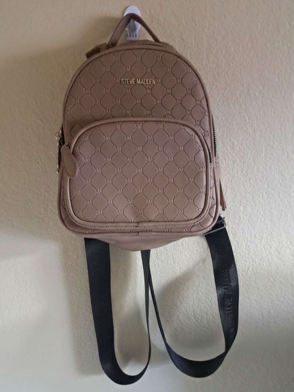 Taupe Colored Steve Madden Quilted Logo Mini Backpack, Like New
